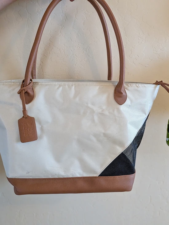 pet gear Other - Pet Gear Cream and Brown Pet Travel Tote Carrier with Leather Trim